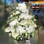 خرید سبد گل با آنتوریوم سفید
