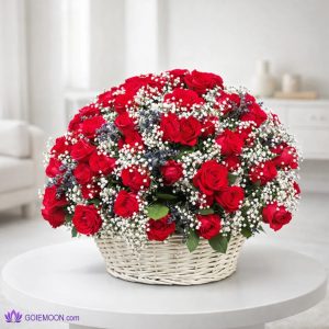 خرید سبد گل عاشقانه یک یک لبخند تو 50 شاخه