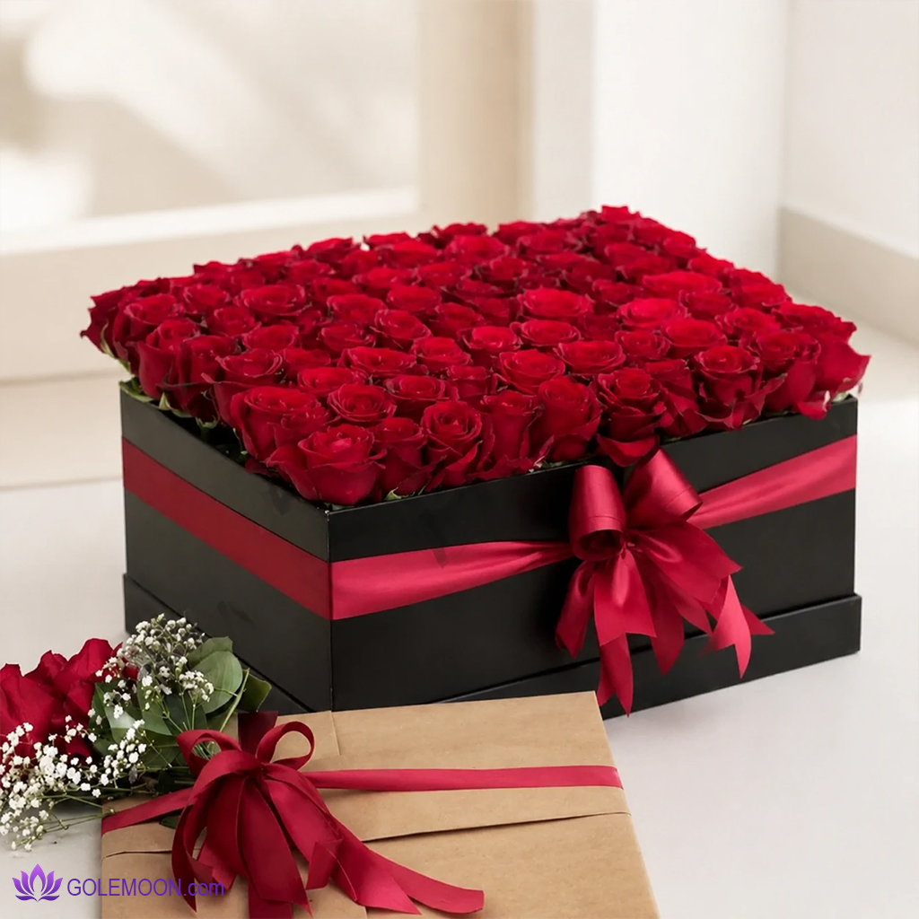 خرید باکس گل 80 شاخهه خرید باکس گل 80 شاخه