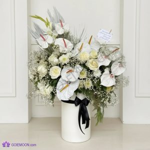 خرید سبد گل ترحیم رز و آنتریوم