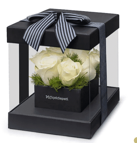 Set of 9 White Roses in Premium Box خرید 9 تکه رز سفید در یک جعبه ممتاز(ترکیه)