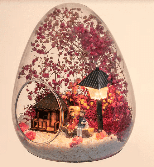 Terrarium Lighted Pink Love Garden خرید باغ عشق صورتی با نور تراریوم (ترکیه)