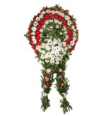 خرید تاج گل تشییع جنازه با پای ژربرای قرمز-سفید(ترکیه)