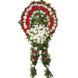 خرید تاج گل تشییع جنازه با پای ژربرای قرمز-سفید(ترکیه)