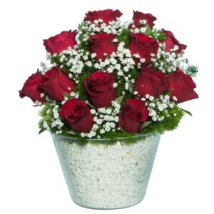 خرید باغ عشق 13 گل رز قرمز - گلدان Paşabahçe (ترکیه)