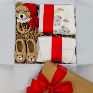 خرید جعبه هدیه ارگانیک اسلیپی خرس عروسکی دست ساز نوزاد پسر (ترکیه)