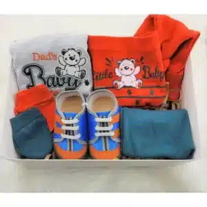 جعبه کادو نوزاد الینا - گیفت نوزاد تازه متولد شده - جعبه کادو پسر بچه - ست نارنجی