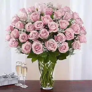 خرید دسته 50 گل رز صورتی زیبا (امارات)