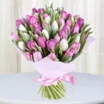 خرید دسته گل لاله سفید صورتی استاندارد (امارات)