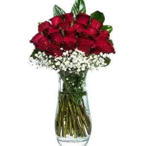 خرید ست 21 گل رز قرمز - گلدان Paşabahçe (ترکیه)