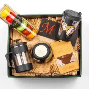 قهوه فیلتر - فنجان قهوه - زیر لیوانی شخصی - فرنچ پرس - ماکارون - شمع Dünya - جعبه هدیه طرح ویژه شماره: 18