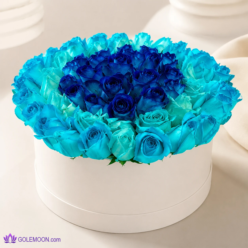 خرید باکس گل 55 شاخه رز آبی خرید باکس گل 55 شاخه رز آبی