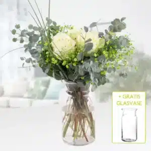 دسته گل kleines Glück + گلدان شیشه ای رایگان