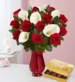 خرید دسته گل رز قرمز و کالا لیلی خیره کننده (آمریکا)