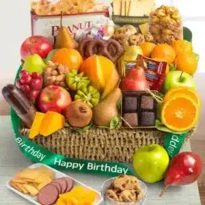 خرید سبد هدیه تولدت مبارک میوه و شیرینی (آمریکا)