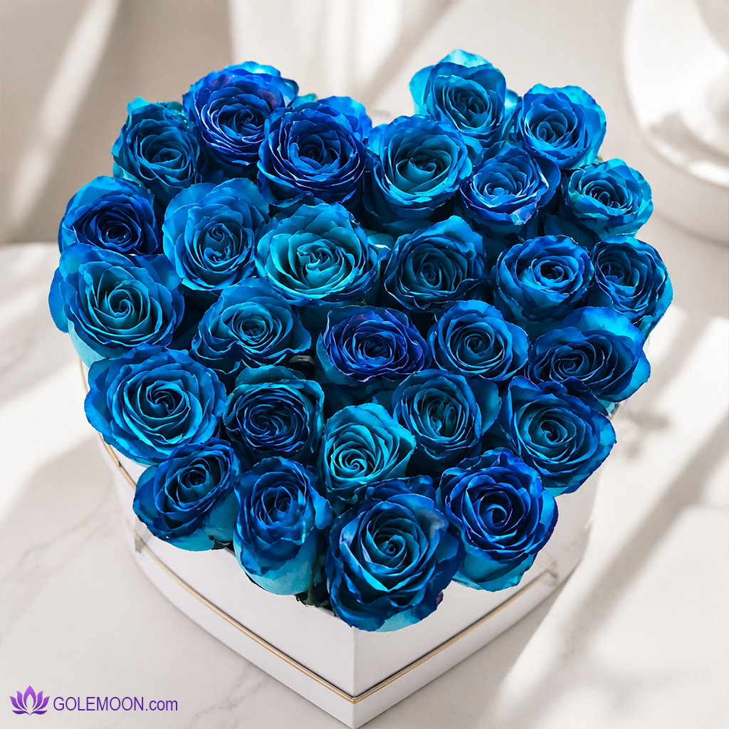 خرید باکس گل قلب آبی خرید باکس گل قلب آبی