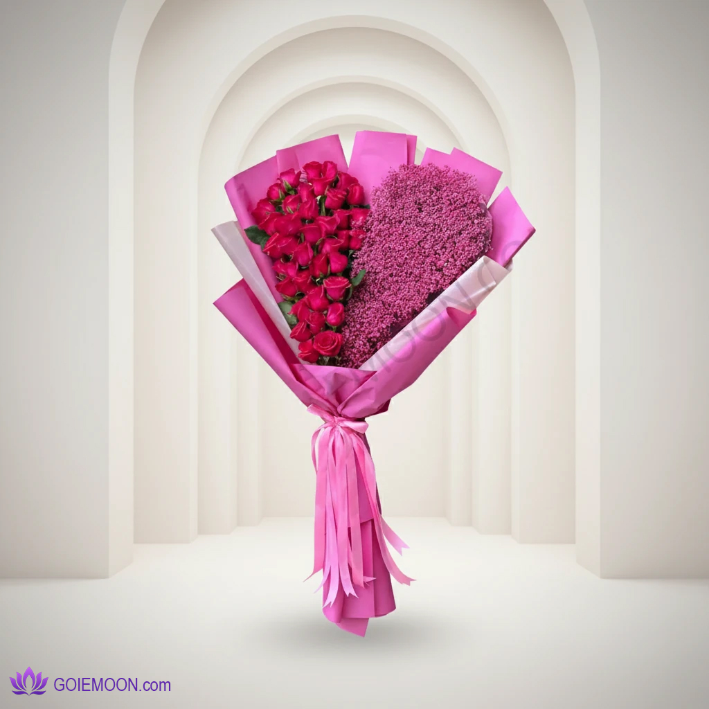 خرید دسته گل روژین تم صورتی خرید دسته گل روژین تم صورتی