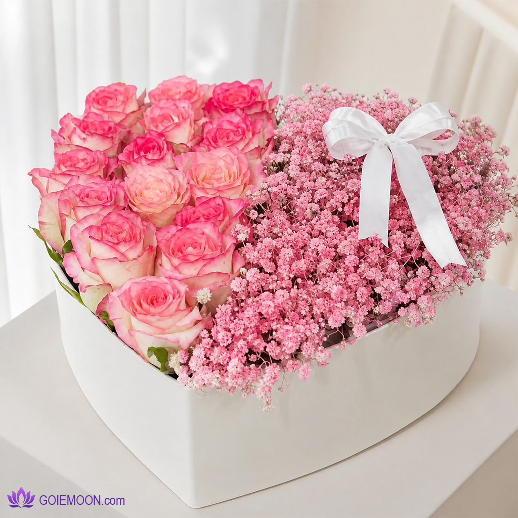 خرید باگس گل قلب رز و ژیپسوفیلیا خرید باگس گل قلب رز و ژیپسوفیلیا