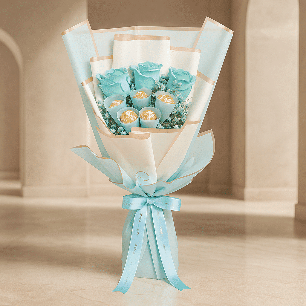 دسته گل رز آبی و گل سوسن کد4 دسته گل رز آبی و گل سوسن کد4