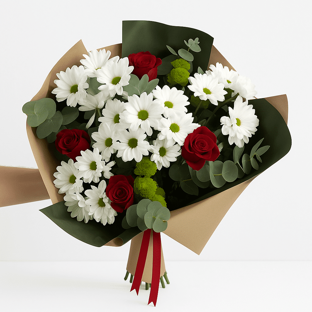 دسته گل رز و مینا در بسته بندی کد42 دسته گل رز و مینا در بسته بندی کد42