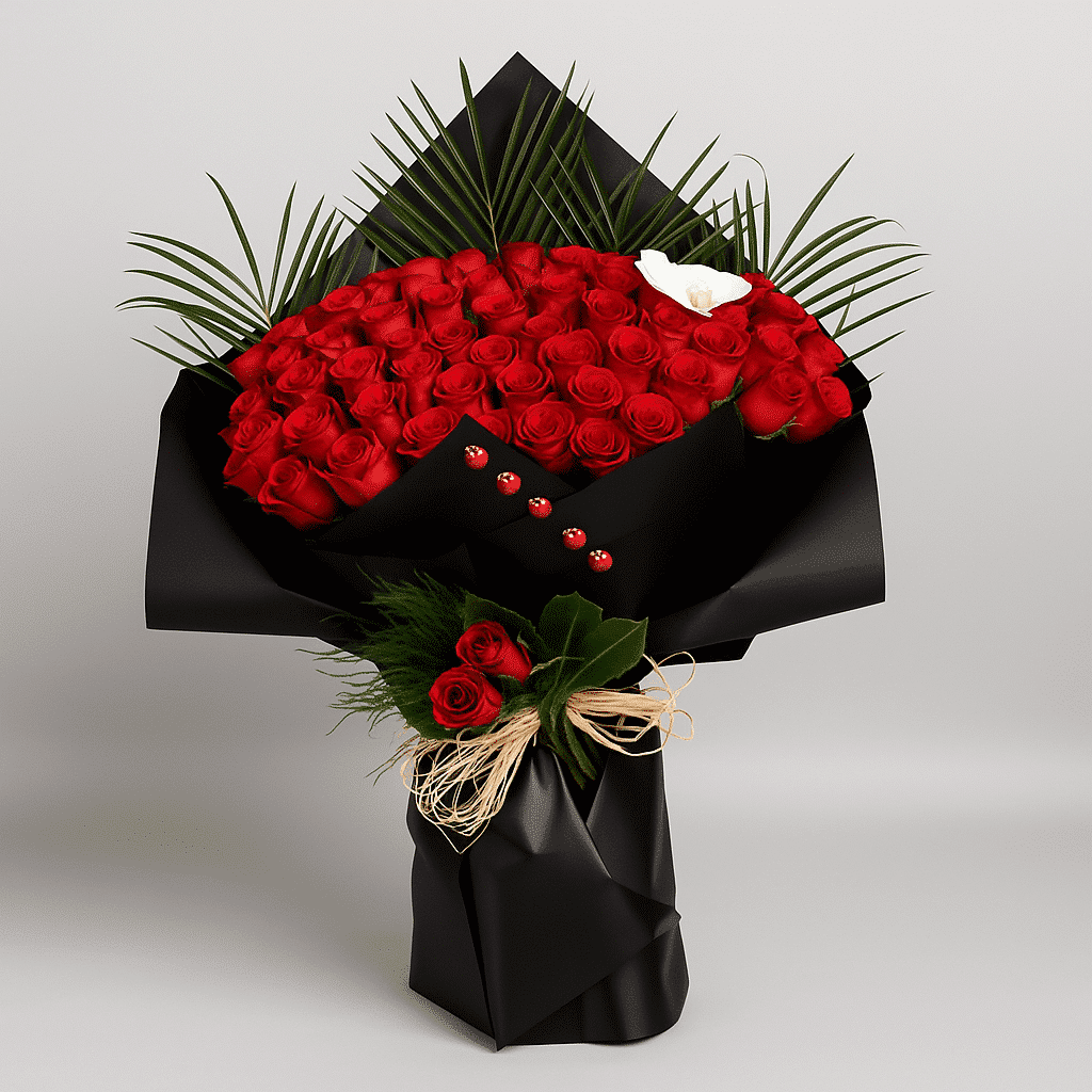 ۱۰۰ شاخه گل رز قرمز ساقه بلند ممتاز کد61 ۱۰۰ شاخه گل رز قرمز ساقه بلند ممتاز کد61