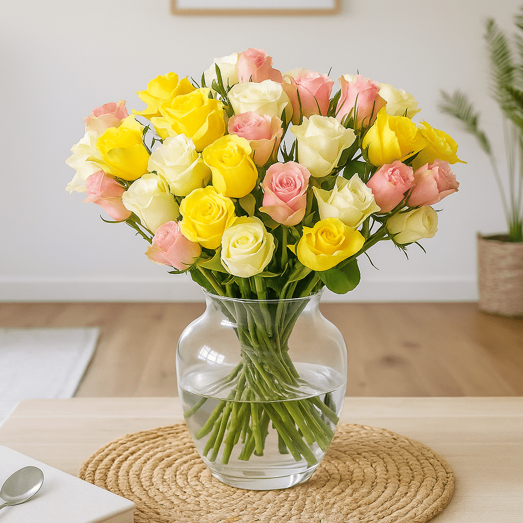 دسته گل رز سه رنگ کد6 دسته گل رز سه رنگ کد6