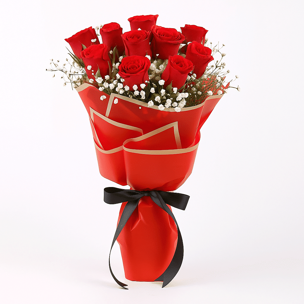 دسته گل رز قرمز پنج شاخه زرشکی کد2 دسته گل رز قرمز پنج شاخه زرشکی کد2
