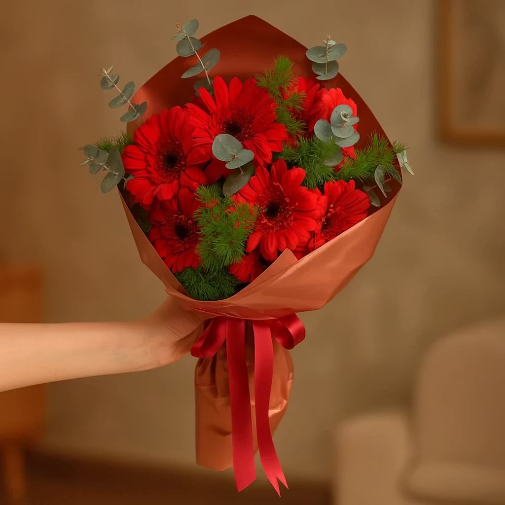دسته گل ژربرا قرمز کد136 دسته گل ژربرا قرمز کد136