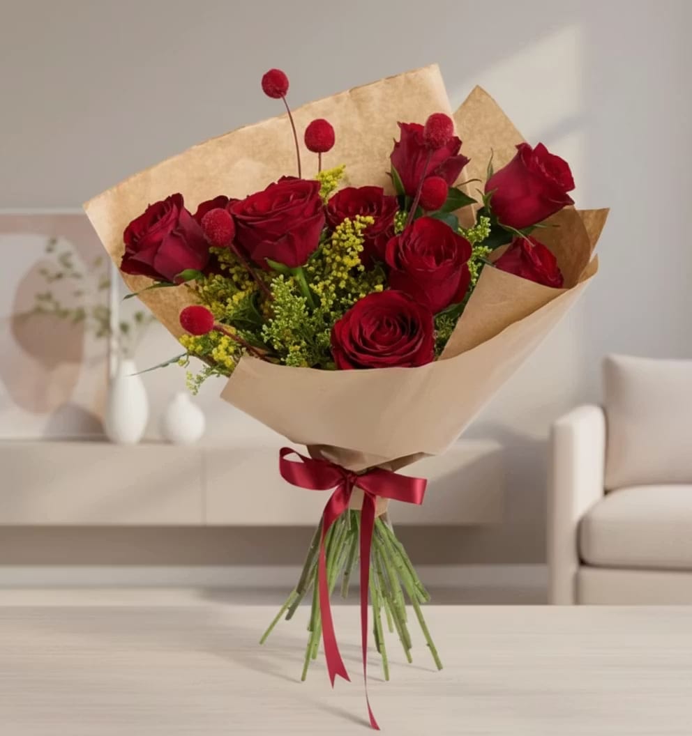 دسته گل کرافت با گل رز قرمز و قاب استیکر کد78 دسته گل کرافت با گل رز قرمز و قاب استیکر کد78